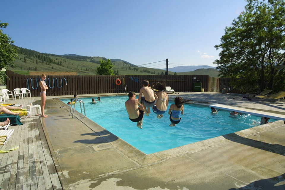 kids jumping into swimming pool