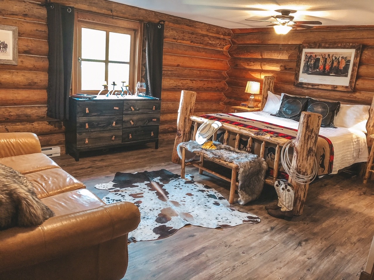 rustic bedroom at ranch